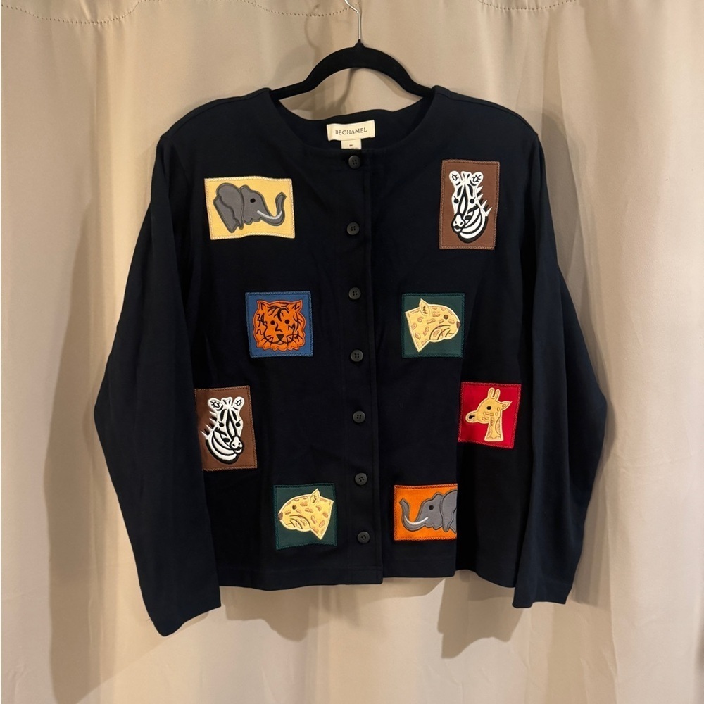 Bechamel Vintage Black Cardigan with Animal Patches